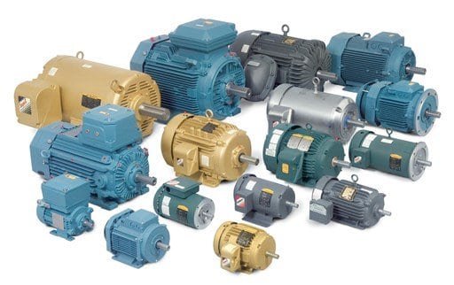 A range of Baldor electric motors in different frame sizes